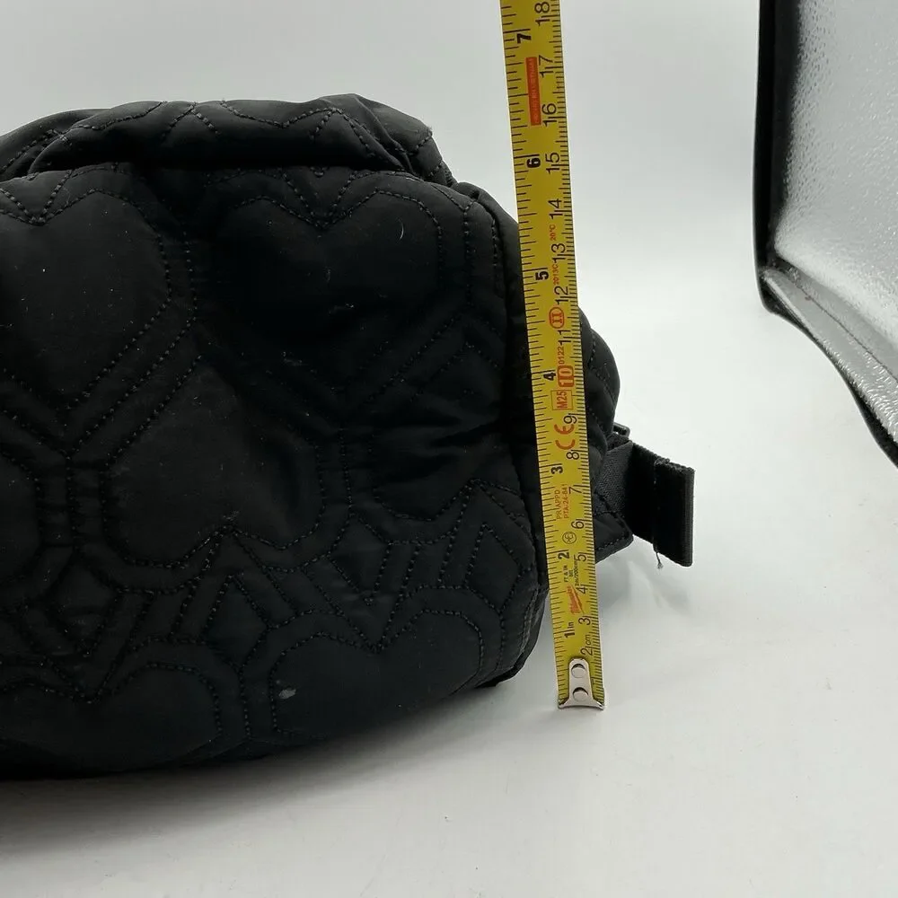 Kate Spade Black Quilted Heart Nylon Backpack Drawstring Front Pockets